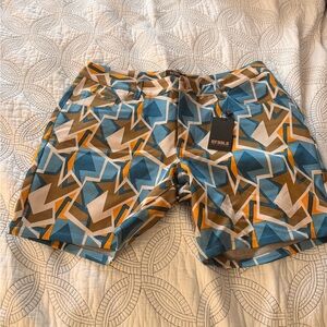 Geometric Patterned Men's Shorts - Blue, Brown, and Orange